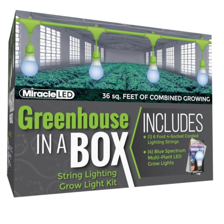 Miracle Led 4-Socket Greenhouse in a Box Grow Light Kit- Blue Spec. 9W Replace 100W Grow Bulbs 802268